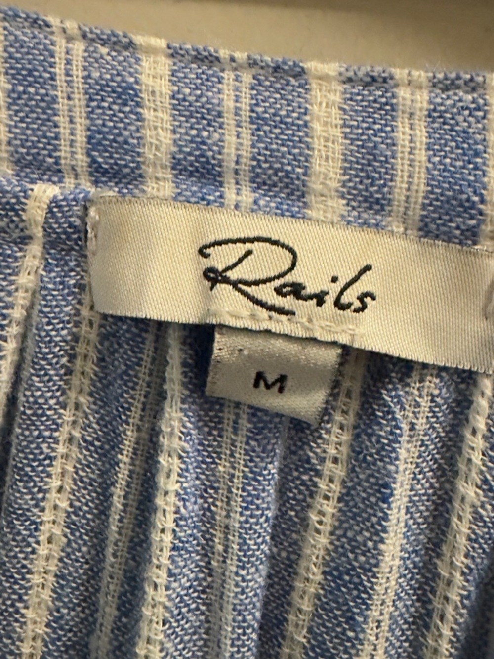 Rails Jasmine Linen Smocked Mini Dress Parisian Blue Stripe Size M Boho Tiered - Picture 3 of 6